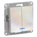 Изображение товара Выключатель двухклавишный Systeme Electric AtlasDesign скрытой установки с подсветкой, номинальный ток - 10 А, степень защиты IP20, цвет - жемчуг