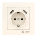 Изображение товара Розетка EKF Валенсия 1-местная 2 USB-порта для скрытой установки 16А IP20 с заземлением, со шторками, корпус - поликарбонат, цвет - кремовый