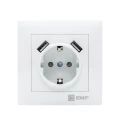 Изображение товара Розетка EKF Валенсия 1-местная 2 USB-порта для скрытой установки 16А IP20 с заземлением, со шторками, корпус - поликарбонат, цвет - белый