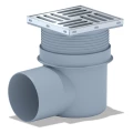 Изображение товара Трап регулируемый АНИ Пласт T161 Дн110 150x150мм нержавеющая решетка, сухой затвор, горизонтальный выпуск