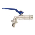Изображение товара Кран шаровой AQUALINK ECO 1/2″ Ду15 Ру16 стандартнопроходной, двухходовой, латунь, уплотнение - PTFE, наружная резьба / штуцер, ручка-рычаг, с насадкой для шланга (03965)