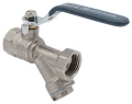 Изображение товара Кран шаровой AQUALINK 3/4″ Ду20 Ру35 стандартнопроходной, двухходовой, латунь CW617N, уплотнение - PTFE, внутренняя резьба, ручка-рычаг, с косым фильтром, со сгоном