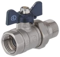 Изображение товара Кран шаровой AQUALINK 3/4″ Ду20 Ру35 полнопроходной, двухходовой, латунь CW617N, уплотнение - PTFE, внутренняя резьба / наружная резьба, со сгоном, ручка-бабочка