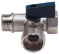 Изображение товара Кран шаровой AQUALINK ВР-НР-НР 1/2х3/4х1/2″ Ду15x20x15 Ру10 стандартнопроходной, трехходовой, латунь CW617N, уплотнение - PTFE, внутренняя резьба / наружная резьба, ручка-флажок