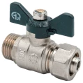 Изображение товара Кран шаровой AQUALINK НР-штуцер 3/4″ Ду20x3/4″ Ру10 стандартнопроходной, двухходовой, латунь CW617N, уплотнение - PTFE, компрессионное / наружная резьба, со сгоном для МП труб, ручка-бабочка