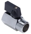 Изображение товара Кран шаровой AQUALINK Мини 1/2″ Ду15 Ру16 стандартнопроходной, двухходовой, латунь CW617N, уплотнение - PTFE, внутренняя резьба / наружная резьба, ручка-флажок