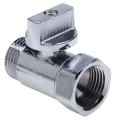 Изображение товара Кран шаровой AQUALINK Мини 1/2″ Ду15 Ру10 Cr стандартнопроходной, двухходовой, латунь CW617N, уплотнение - PTFE, внутренняя резьба / наружная резьба, ручка-флажок