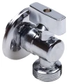 Изображение товара Кран шаровой AQUALINK 1/2х1/2″ Ду15х15 Ру10 Cr стандартнопроходной, двухходовой, латунь CW617N хромированная, уплотнение - PTFE, наружная резьба, ручка-флажок, угловой с удлиненной резьбой для бытовых приборов
