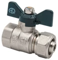 Изображение товара Кран шаровой AQUALINK ВР-обжим 3/4″ Ду20x20 Ру10 стандартнопроходной, двухходовой, латунь CW617N, уплотнение - PTFE, компрессионное / внутренняя резьба, со сгоном для МП труб, ручка-бабочка