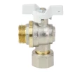 Изображение товара Кран шаровой Aquasfera 3/4″ Ду20 Ру30 угловой Standard полнопроходной, двухходовой, латунь CW617N, никелированный, уплотнение - PTFE, наружная резьба / накидная гайка, ручка-бабочка
