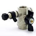 Изображение товара Кран шаровой BUGATTI Oregon 332 1/2″ Ду15 Ру64 заглушка 1/4″ и дренажный вентиль, полнопроходной, двухходовой, латунь CW617N, уплотнение - PTFE G400, внутренняя резьба, ручка-бабочка