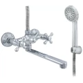 Изображение товара Смеситель для ванны с душем Центр Сантехники Стандарт 600/5.1 двуручный, излив плоский L-образный, керамическая кран-букса, маховики Крест, серебристый