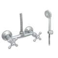Изображение товара Смеситель для душа Центр Сантехники Стандарт ЦС 293/3-4 двуручный с душевым гарнитуром, керамическая кран-букса, маховики пластиковые Крест, серебристый