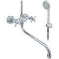 Изображение товара Смеситель для ванны с душем Центр Сантехники Стандарт 600/5-4 длина 300 мм, двуручный, излив круглый, керамическая кран-букса, маховики Крест, серебристый
