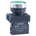 Изображение товара Кнопка нажимная CHINT NP8-11BN/3 плоская, с самовозвратом, контакты 1НЗ + 1НО, IP65, цвет – зеленый
