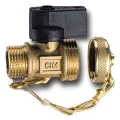 Изображение товара Кран шаровой Cimberio CIM 195 1/2″x3/4″ Ду9 Ру16 стандартнопроходной, сливной, латунь, наружная резьба, алюминиевая ручка-бабочка, для бойлера без насадки, с латунной крышкой и цепочкой