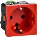 Изображение товара Розетка Daccord 45х45 4525061 с заземляющим контактом, защитной шторкой, с безвинтовым зажимом и блокировкой (2 модуля), цвет - красный