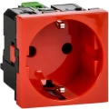 Изображение товара Розетка Daccord 45х45 4525054 с заземляющим контактом, без защитной шторки, с безвинтовым зажимом (2 модуля), цвет - красный