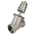 Изображение товара Клапан отсечной пневматический DN.ru 316-304-PT Ду50 Ру25, корпус - нержавеющая сталь CF8M (AISI 316), резьбовой, Y-образный, корпус привода - нержавеющая сталь CF8 (AISI 304) (опрессовано)