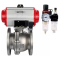 Изображение товара Кран шаровой DN.ru BV3232P(2pc)-FP-F-ISO-R Ду200 Ру16 полнопроходной двухходовой, нержавеющая сталь 316, фланцевый, уплотнение - PTFE, с пневмоприводом PA-SA-210-10 с возвратными пружинами, пневмораспределителем 4V320-08 220В и БПВ AFC2000