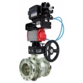 Изображение товара Кран шаровой DN.ru BV3232P(2pc)-FP-F-ISO-R Ду200 Ру16 полнопроходной двухходовой, нержавеющая сталь 316, фланцевый, PTFE, с пневмоприводом PA-DA-140 двойного действия, пневмопозиционером YT-1000RSN с обратной связью и редуктором MON4-1200-T54-ISO