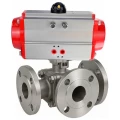 Изображение товара Кран шаровой DN.ru BV3232P(2pc)-FP-3WL-F-ISO-H Ду80 Ру16 HYMT, трехходовой L-тип, полнопроходной, фланцевый, корпус - нержавеющая сталь SS316, с пневмоприводом PA-SA-130 с возвратными пружинами