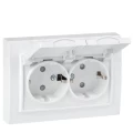 Изображение товара Розетка EKF Минск 2-местная, сила тока - 16А, с заземлением, с крышкой, с защитными шторками, IP44, способ монтажа - скрытый, цвет - белый