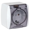 Изображение товара Розетка EKF Владивосток 1-местная, сила тока - 16А, с заземлением, с прозрачной крышкой, IP54, способ монтажа - открытый, цвет - белый EQR16-029-30-54-T