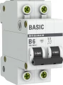 Изображение товара Автоматический выключатель двухполюсный EKF Basic ВА47-29 2P 6А (B) 4.5kА, сила тока 6 А, тип расцепления B, отключающая способность 4.5 kА