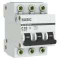 Изображение товара Автоматический выключатель трехполюсный EKF Basic ВА47-29 3P 10А (C) 4.5kА, сила тока 10 А, тип расцепления C, отключающая способность 4.5 kА