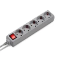 Изображение товара Фильтр сетевой BURO 500SL-5-G, розетки - 5 шт, длина кабеля - 5 м, ток номинальный - 7 А, мощность - 1500 Вт, с заземлением, серый
