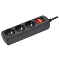 Изображение товара Удлинитель GENERICA У03В WYP10-10-03-03-ZK-K02-G, розетки - 3 шт, длина кабеля - 3 м, ток номинальный - 10 А, мощность максимальная - 2500 Вт, с заземлением и выключателем, черный