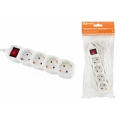 Изображение товара Удлинитель TDM У04В, розетки - 4 шт, длина кабеля - 5 м, ток номинальный - 16 А, мощность максимальная - 3500 Вт, IP00, с заземлением и выключателем, белый