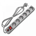 Изображение товара Фильтр сетевой UNIVersal 967U розетки - 6 шт, длина кабеля - 10 м, ток номинальный - 10 А, мощность - 2200 Вт, с заземлением и защитой от перенапряжения, серый