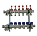 Изображение товара Коллекторная группа ELSEN 1″ Ду25 Ру4 корпус - нержавеющая сталь, 7 контуров, размер отвода – 3/4″, с вентилями и расходомерами