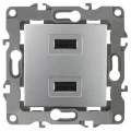 Изображение товара Розетка ЭРА 12-4110 2-местная с USB зарядкой, цвет алюминий