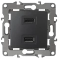 Изображение товара Розетка с USB 2-местная ЭРА 12-4110 внутренняя антрацит
