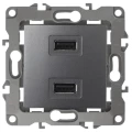 Изображение товара Розетка с USB ЭРА 12-4110 2-местная графит внутренний монтаж