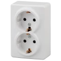 Изображение товара Розетка ЭРА Эксперт 11А-2206 2x2P+E Schuko со шторками 2-местная, для открытой установки, с заземлением, IP20, цвет - белый