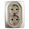 Изображение товара Розетка ЭРА серия 12 12-2108 2X2P+E Schuko со шторками, 16A-250В, 2-местная, для скрытой установки, с заземлением, IP20, цвет - шампань