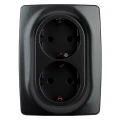 Изображение товара Розетка ЭРА серия 12 12-2108 2X2P+E Schuko со шторками, 16A-250В, 2-местная, для скрытой установки, с заземлением, IP20, цвет - антрацит