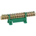 Изображение товара Шина нулевая ЭРА PE 6х9 мм с заземлением в изоляторе зеленого цвета типа Стойка, латунная, 14 отверстий