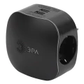 Изображение товара Разветвитель ЭРА SP-3e-USB-BLACK номинальный ток - 16А, с заземлением, со шторками, 3 розетки, 2хUSB, цвет - черный