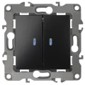 Изображение товара Выключатель двухклавишный ЭРА 12 12-1105-05 скрытой установки, с подсветкой, номинальный ток - 10 А, степень защиты IP20, цвет - антрацит Б0014661