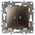 Изображение товара Выключатель двухклавишный ЭРА 12 12-1105-13 скрытой установки, с подсветкой, номинальный ток - 10 А, степень защиты IP20, цвет - бронза