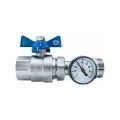 Изображение товара Кран шаровой Euros ST6044 1″ Ду25 Ру16 полнопроходной прямой коллекторный с термометром, присоединение - внутренняя резьба / наружная резьба, корпус - латунь, управление - ручка-бабочка
