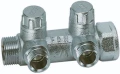 Изображение товара Коллектор запорно-балансировочный FAR Multifar FK3860 Ду25-2х1/2″ Ру10, наружная/внутренняя резьба с 2-мя выходами Ду15 Eurokonus, выходы наружная резьба, проходной, корпус латунь