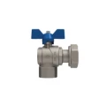 Изображение товара Кран шаровой F.I.V Evolution 6069R 1/2х3/4″ Ду15x20 Ру50 угловой полнопроходной, уплотнение - PTFE, латунь никелированная, наружная резьба, ручка-бабочка