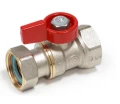 Изображение товара Кран шаровой Giacomini R251P-1 R251PX012 1/2″ Ду15 Ру16 стандартнопроходной, двухходовой, латунь никелированная, уплотнение - PTFE, внутренняя резьба / накидная гайка, ручка-флажок, с отводом