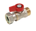 Изображение товара Кран шаровой Giacomini R254P-1 R254PX012 1/2″ Ду15 Ру16 стандартнопроходной, двухходовой, латунь никелированная, уплотнение - PTFE, наружная резьба / накидная гайка, ручка-флажок, с отводом
